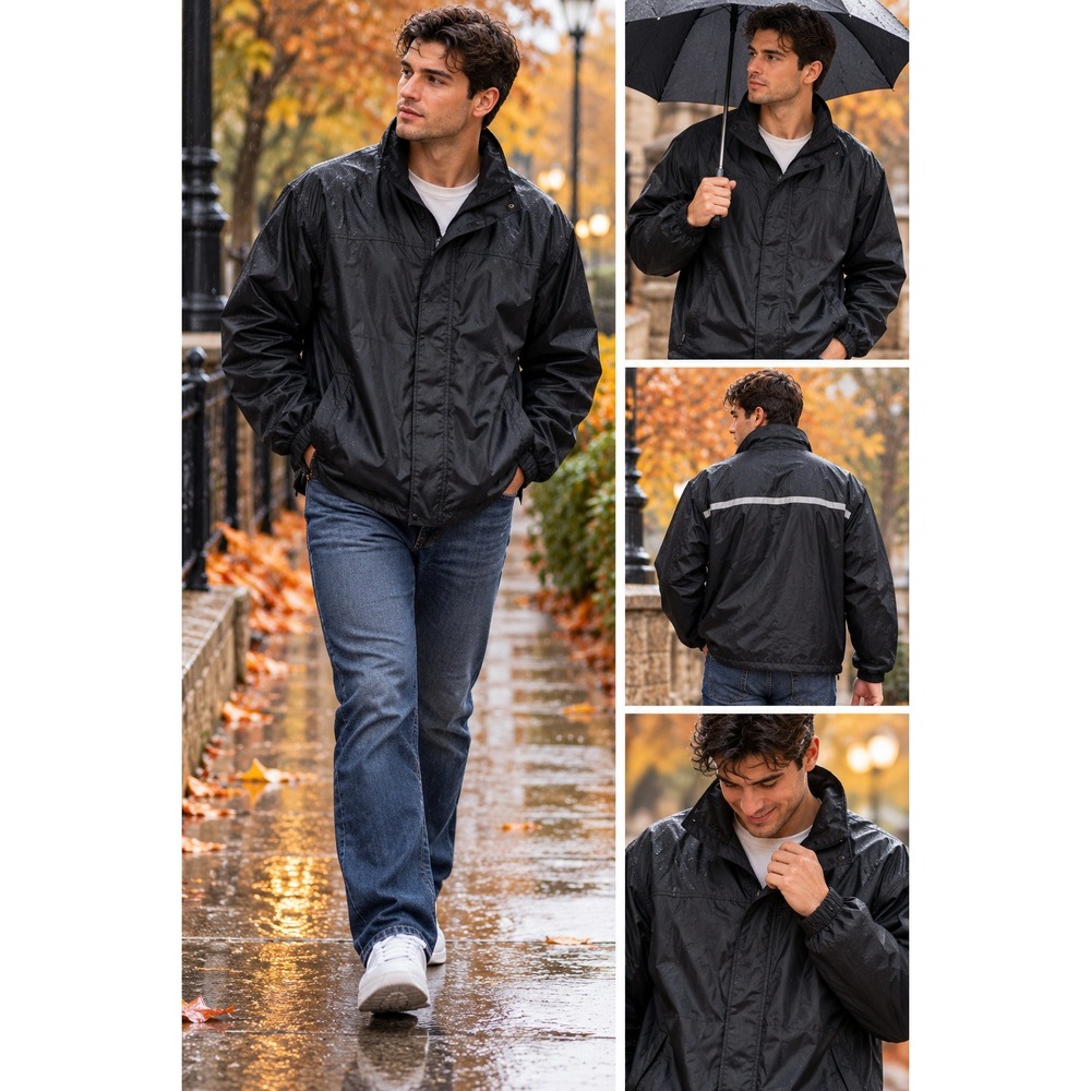 Fieldsheer Windbreaker XL Black Reflective Full Zip Lightweight Jacket #1673